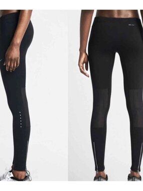 Nike Womens Dri Fit Tech Tights Drawstring Pockets Mesh Ankle Zippers Black Sz M